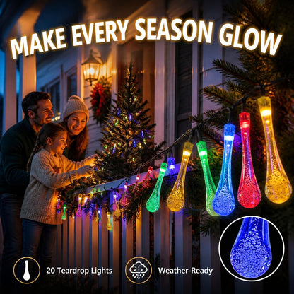 Solar Teardrop Bubble String Lights - 16.4 ft, 20 Multicolor Lights