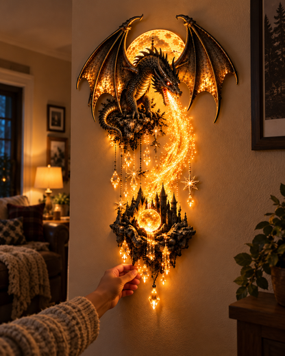 🔥 Last Day 49% OFF – 🐉 Dragonfire Moonlight Wall Lamp | Enchanted Fantasy Castle Decor 🌙