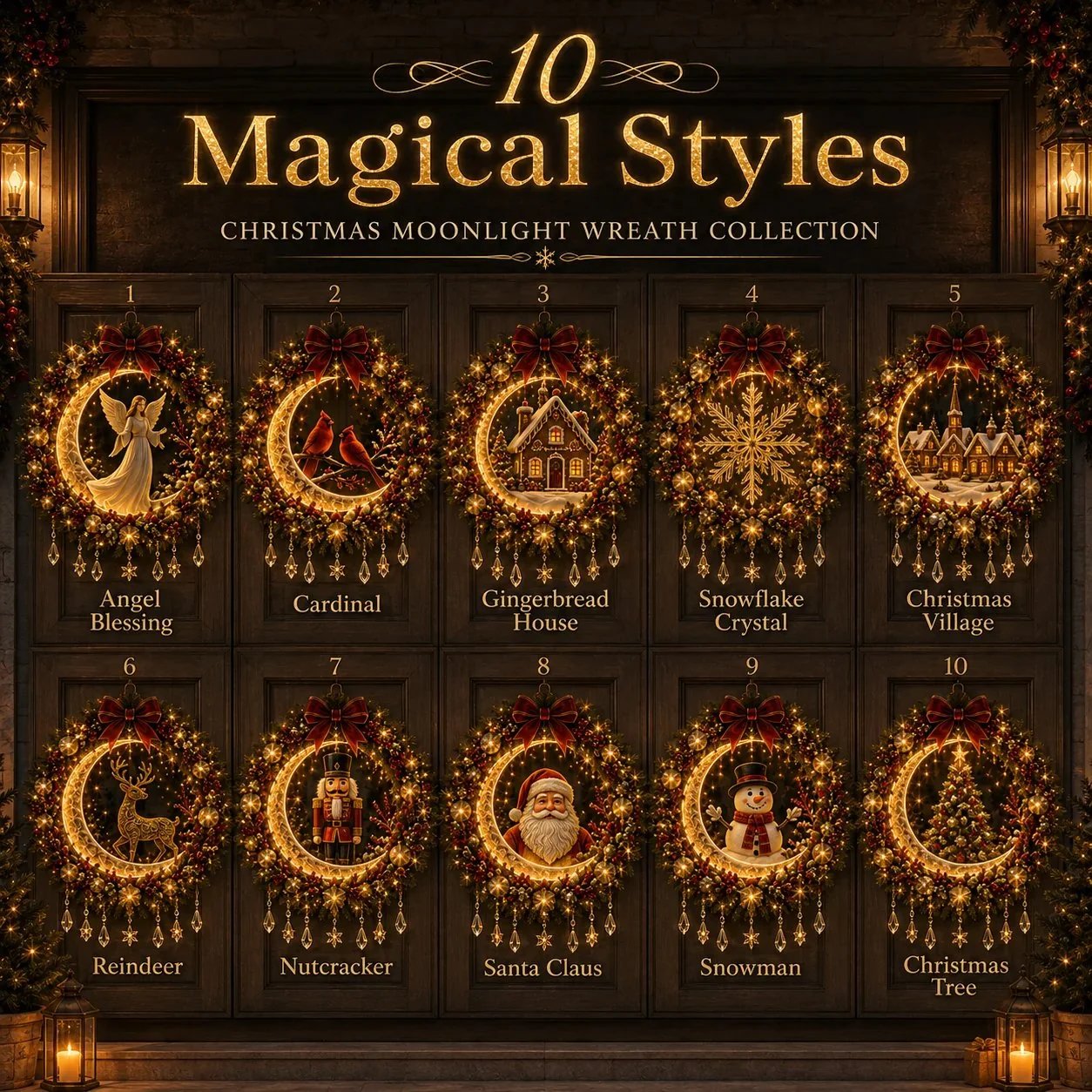 🎄✨ Christmas Moonlight Wreath Collection – Lighted Holiday Door Decor