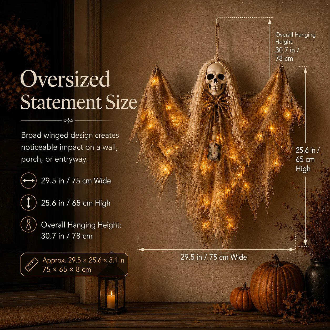 Lighted Winged Skeleton Ghost Halloween Décor