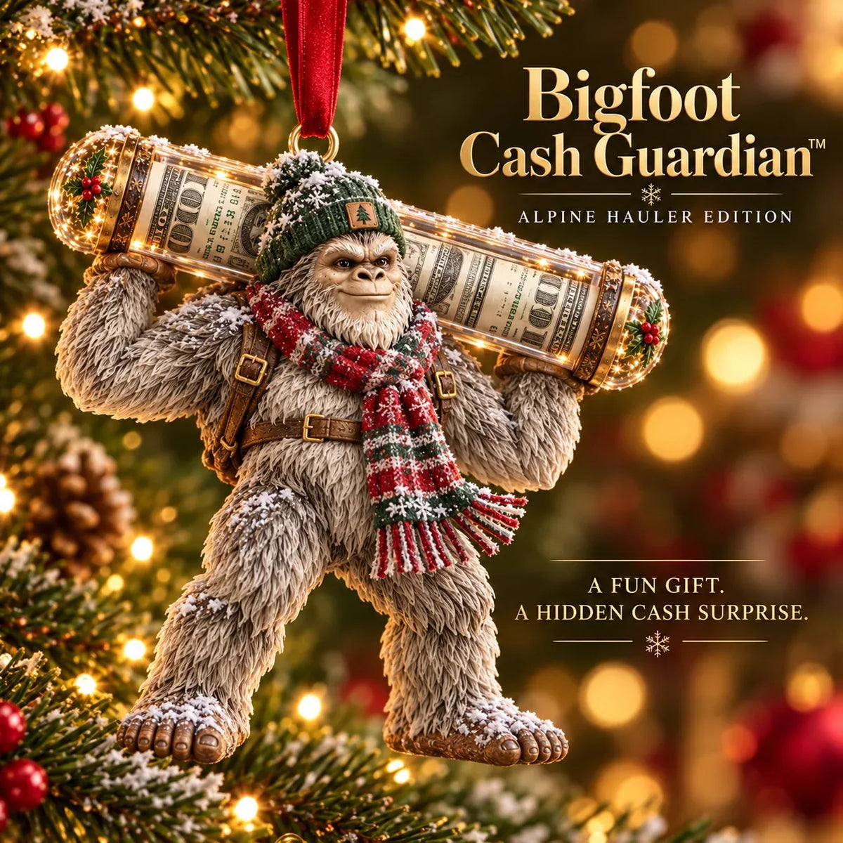 ⏰ LAST DAY SALE 49% OFF! 🎄👣 3D Bigfoot Christmas Cash Gift Ornament – Holiday Money Holder Keepsake ✨