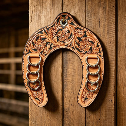 🔥 Handcrafted Leather Horseshoe Wild Rag Holder | Western Scarf & Bandana Organizer