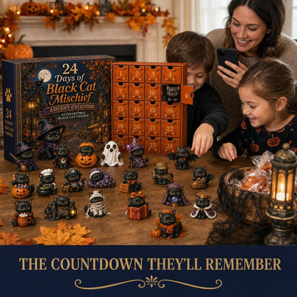 🐈‍⬛ 24 Days Of Black Cat Mischief Advent Calendar | 24 Unique Halloween Cat Collectibles with Witch, Vampire, Ghost, Pumpkin & More 🎃