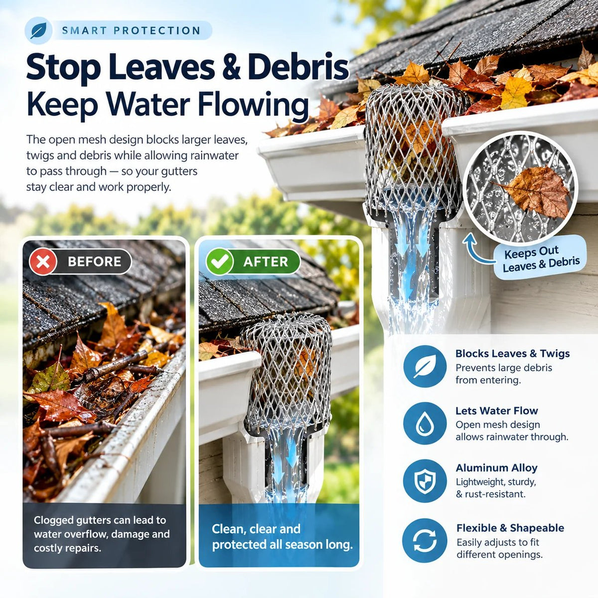 🍂🛡️ Flexible Aluminum Gutter Leaf Guard – Keep Leaves Out, Let Water Flow