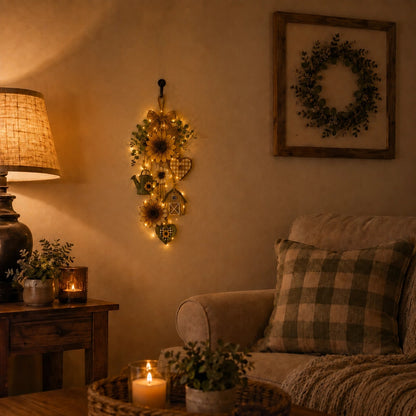 🌻Rustic Wooden Garden-Themed Hanging Ornament with Remote Control Fairy Lights