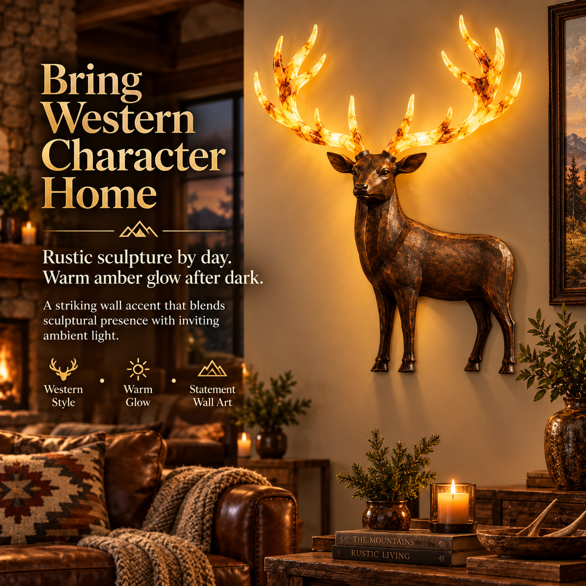💥 Hot-Selling Half-Price Deal ✨ Light-Up Longhorn Wall Sculpture, Rustic Western-Style LED Wall Decor🎁