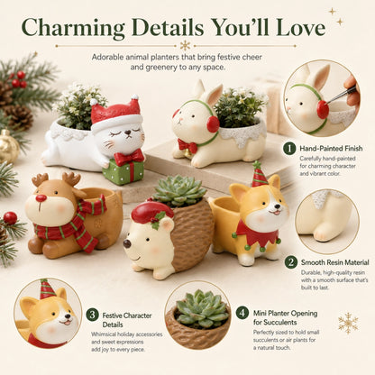 🌿Whimsical Christmas Animal Succulent Planters