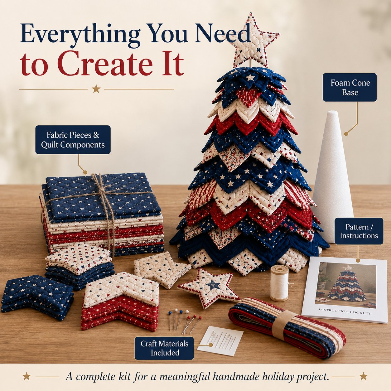 🇺🇸🎄❤️Americana Christmas Tree Quilt Kit | Create a Patriotic Holiday Masterpiece