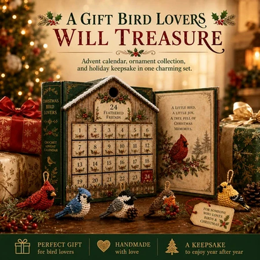 Bird Lovers Crochet Advent Calendar displayed as a Christmas gift
