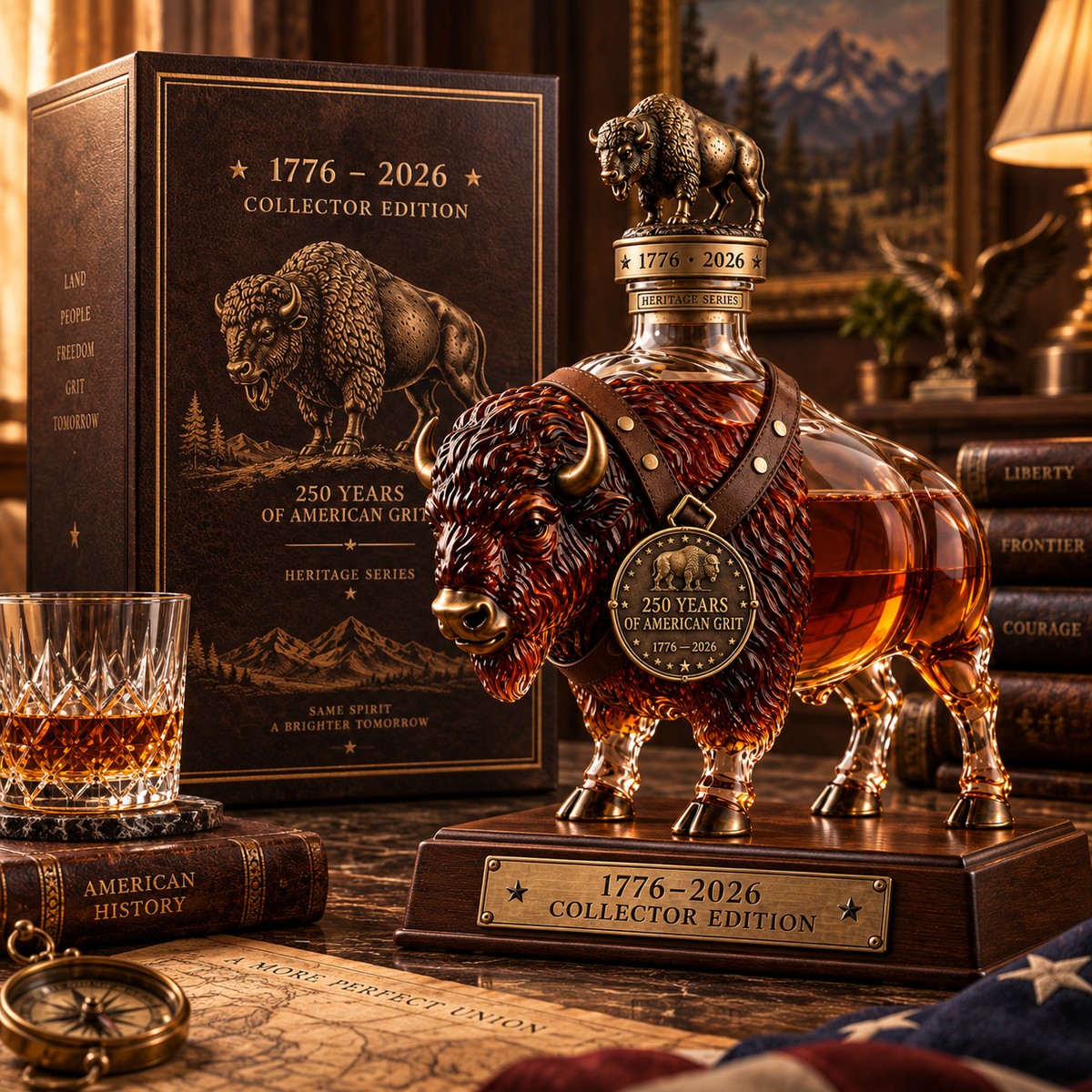 1776–2026 American Bison Heritage Decanter collector presentation