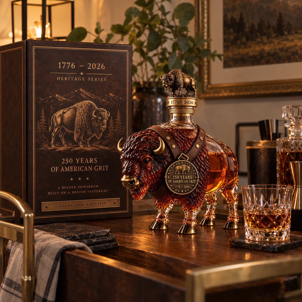 Customer-style photo of the American Bison Heritage Decanter