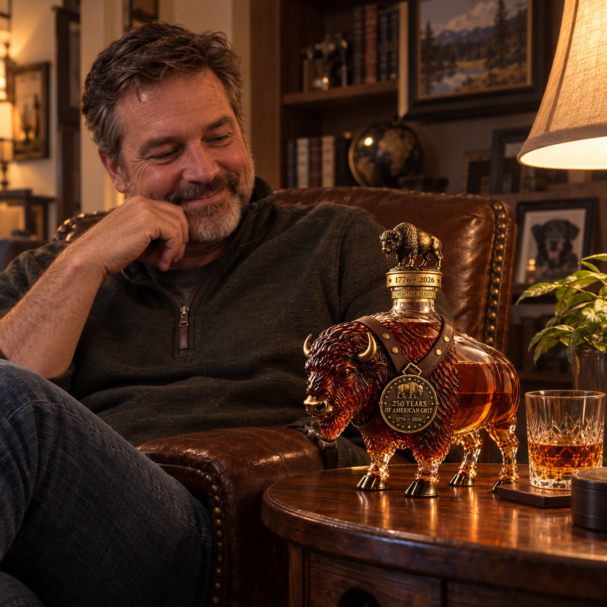 Customer-style display photo of American Bison Heritage Decanter