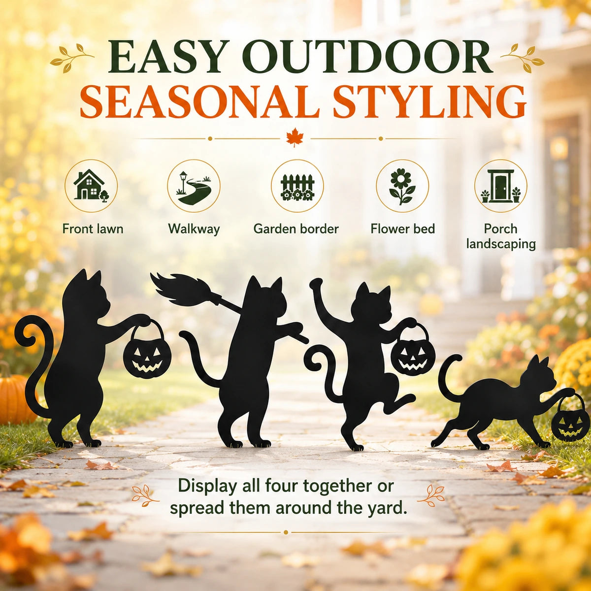 Outdoor styling ideas for black cat garden stakes