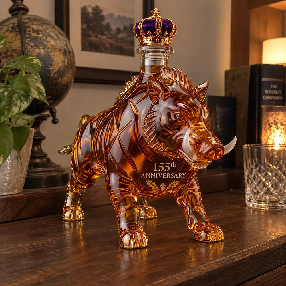 Wild boar collector decanter displayed on home shelf
