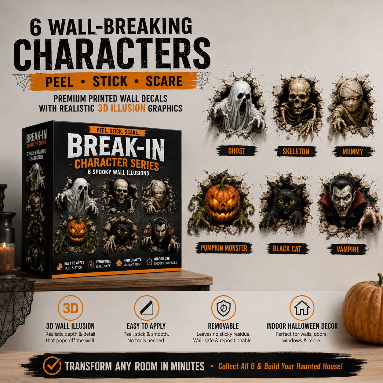 Break-In Character Series Halloween wall decal set with six characters