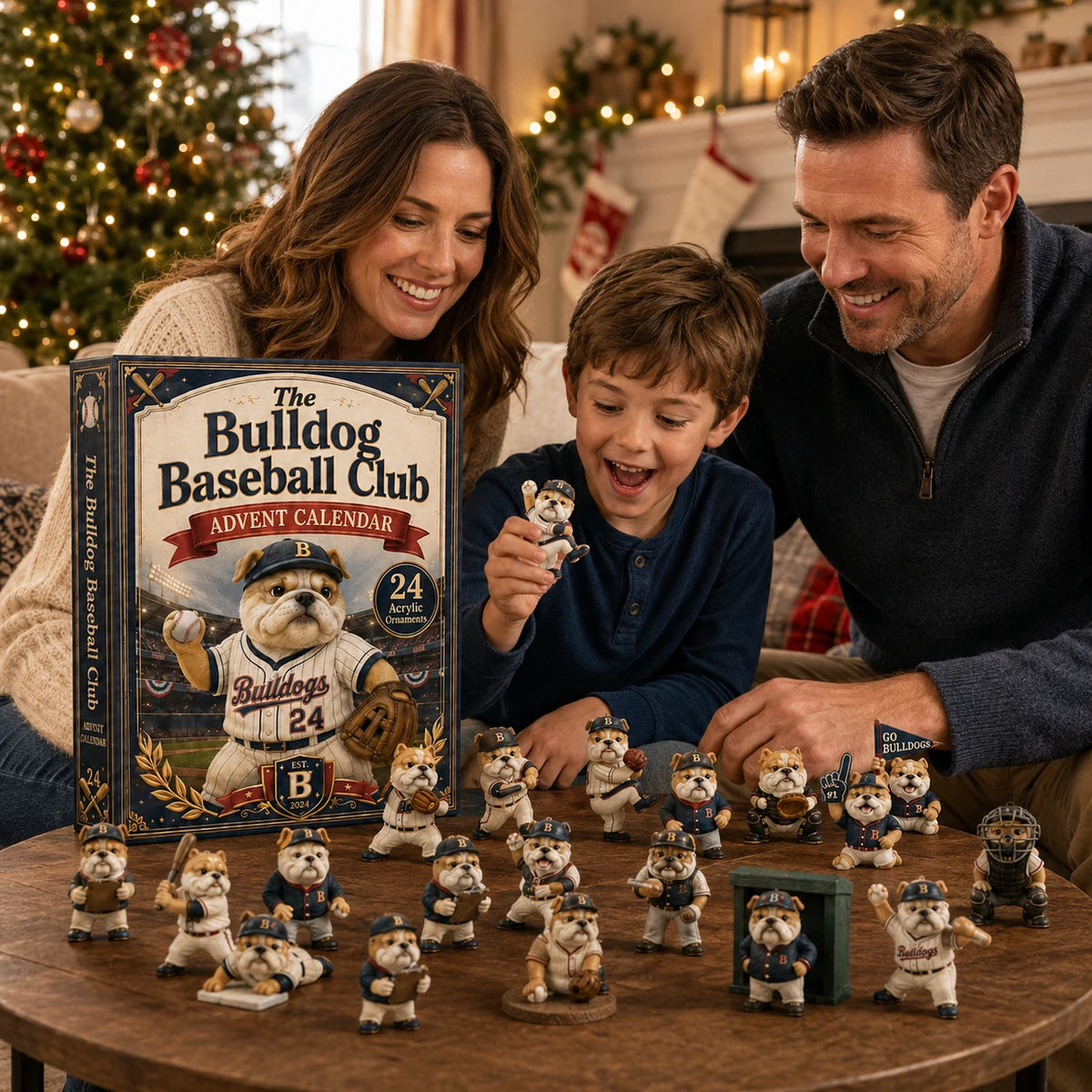 Family enjoying the Bulldog Baseball Club Advent Calendar together