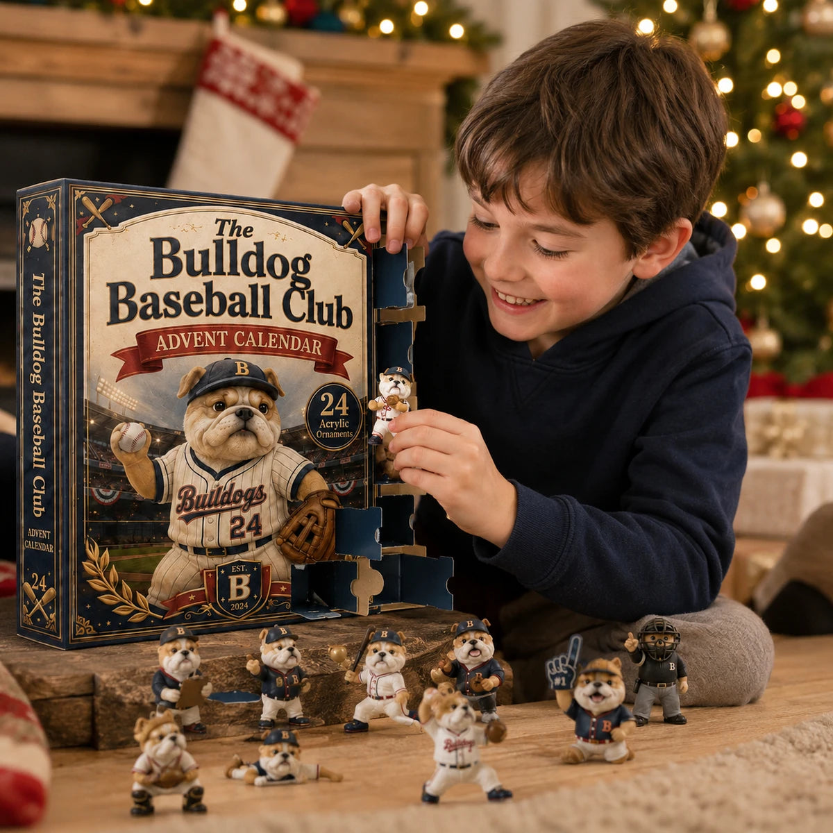 Child opening the Bulldog Baseball Club Advent Calendar