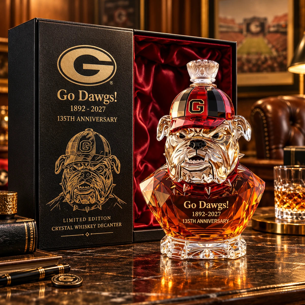 🏈🐾 Bulldog Legacy Whiskey Decanter – Crystal-Style Football Collector’s Bottle & Unique Gift for Him 🥃