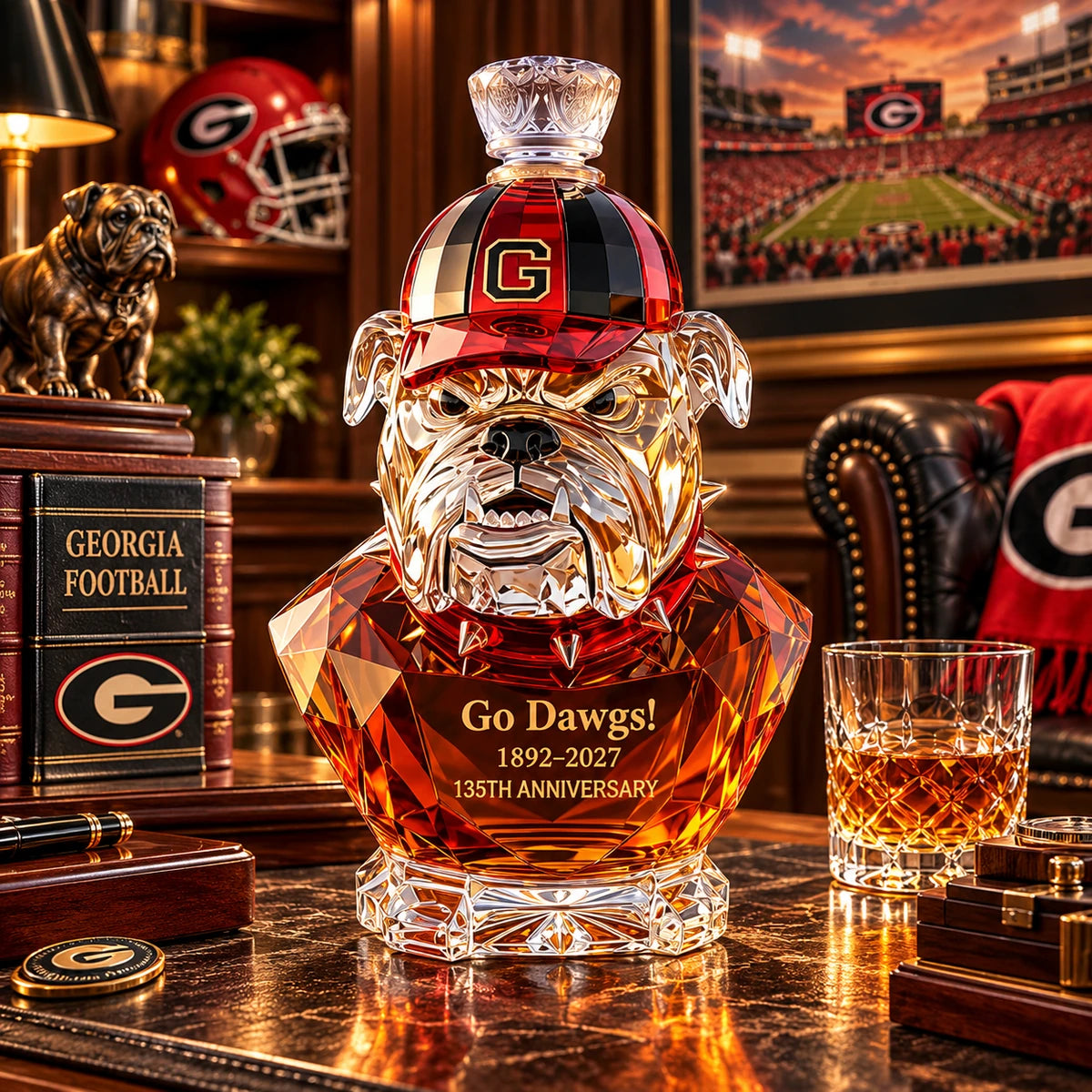 🏈🐾 Bulldog Legacy Whiskey Decanter – Crystal-Style Football Collector’s Bottle & Unique Gift for Him 🥃