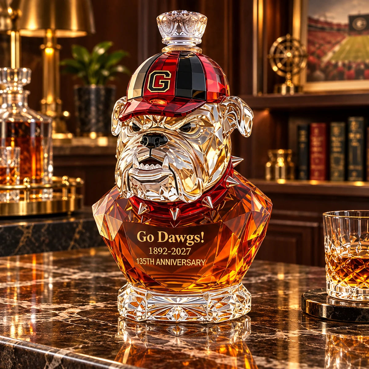 🏈🐾 Bulldog Legacy Whiskey Decanter – Crystal-Style Football Collector’s Bottle & Unique Gift for Him 🥃