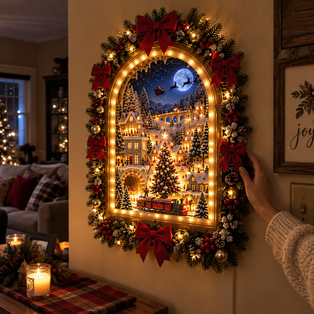 Christmas village wall decoration displayed during daytime
