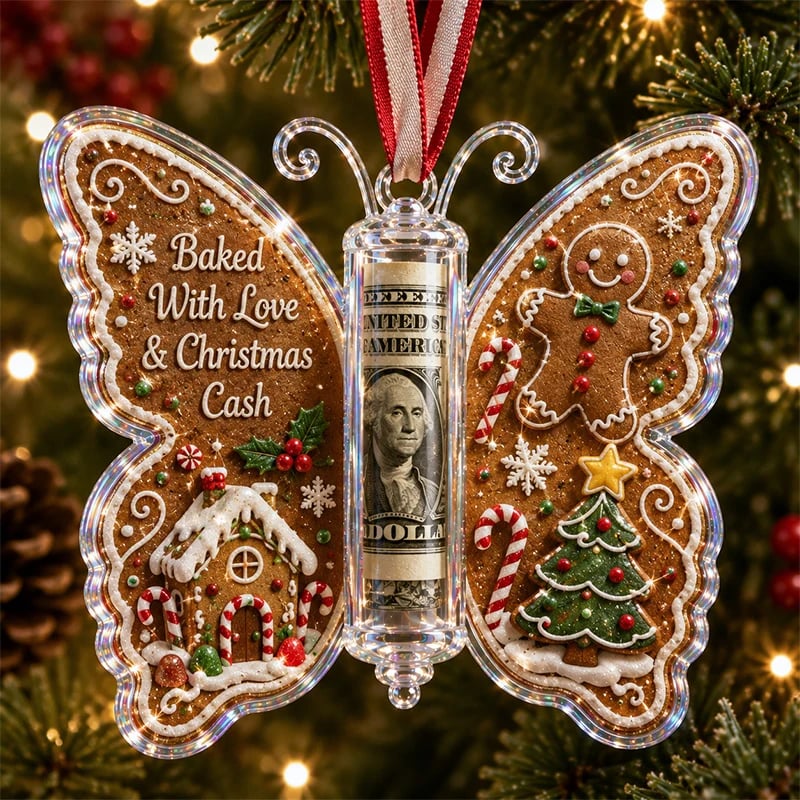 🦋💵 Embossed Butterfly Christmas Cash Gift Ornament – Holiday Money Holder Keepsake 🎄✨