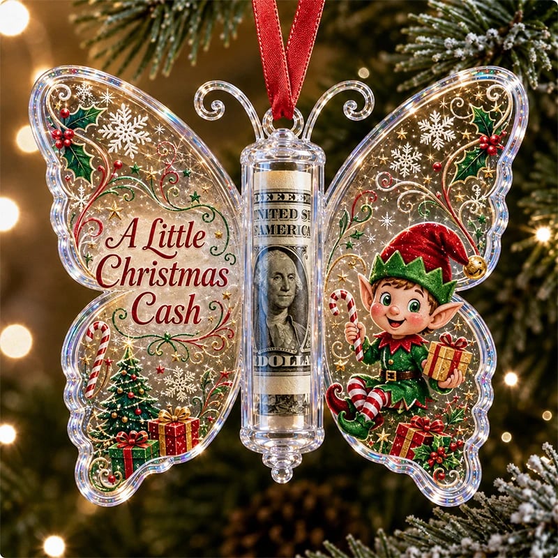 🦋💵 Embossed Butterfly Christmas Cash Gift Ornament – Holiday Money Holder Keepsake 🎄✨