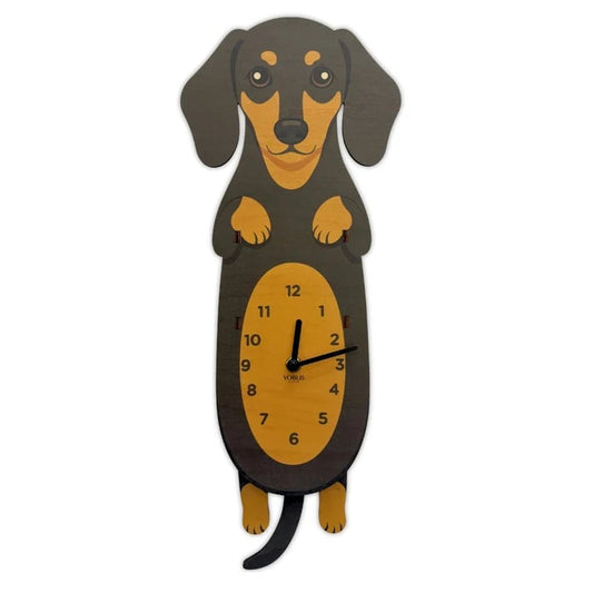 Playful Swinging Dog Wooden Wall Clock