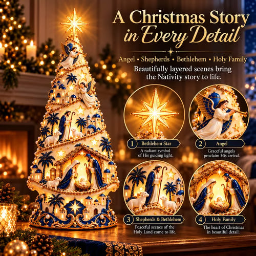 🔥Last Day 50% OFF-✨✝️ Bethlehem Nativity Light-Up Christmas Tree – Jesus Shadow Projection Holiday Decor