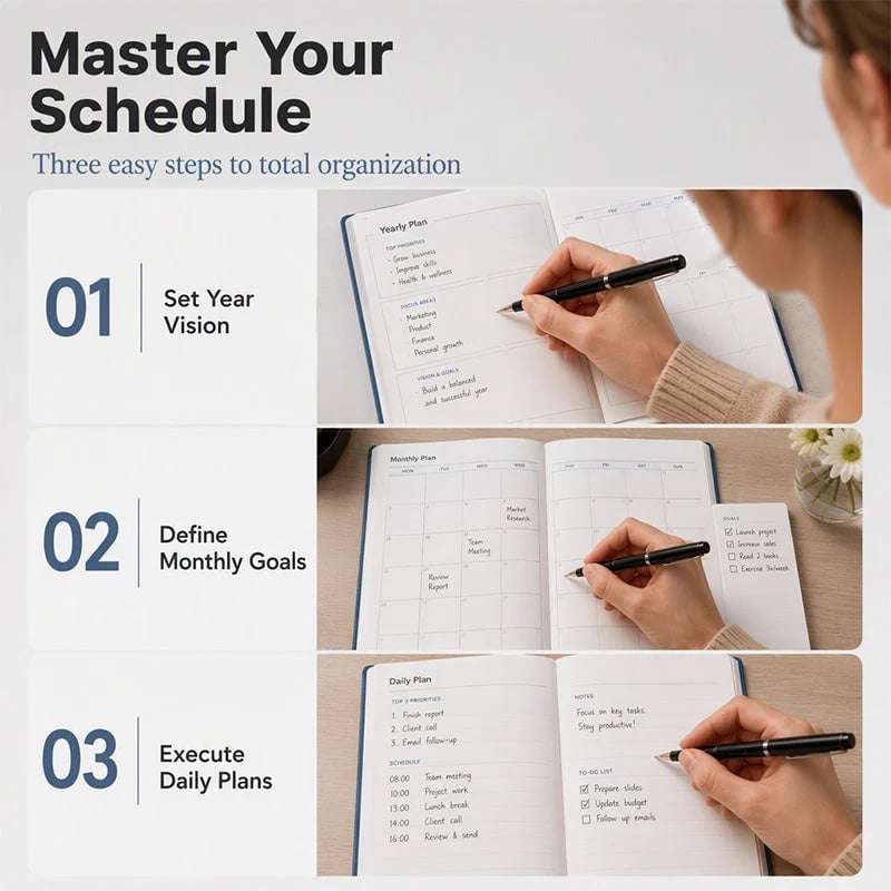 📔50% OFF NOW! 2027 Minimalist Daily Planner Notebook‑ 365‑Day Layout Journal, Lay‑Flat Binding Ink‑Proof Paper PU Cover Agenda for Time Management