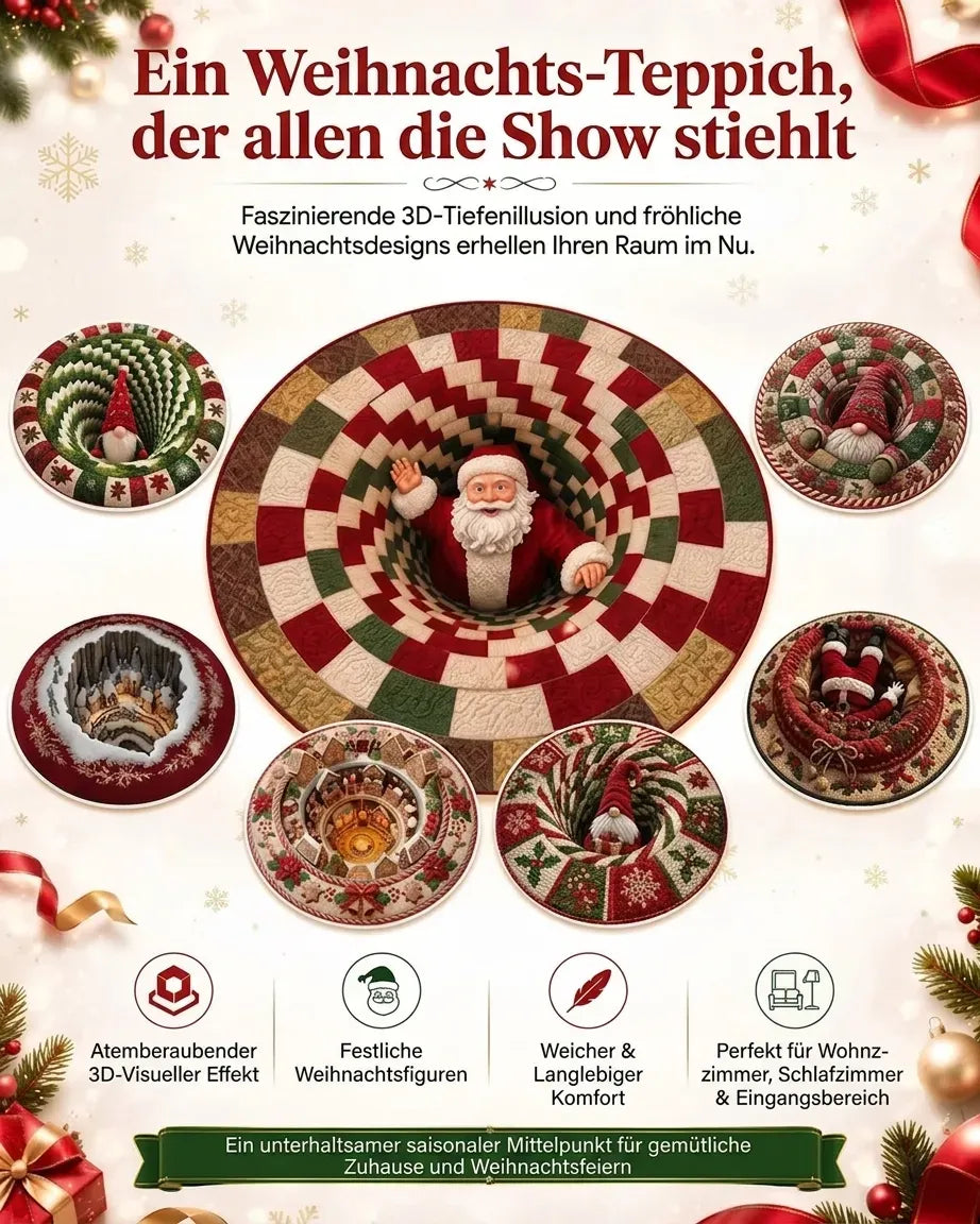 🎄3D-Weihnachtswichtel-Teppich mit optischer Täuschung | Lustige, festliche Must-have-Wohndeko⭐🏠🎁