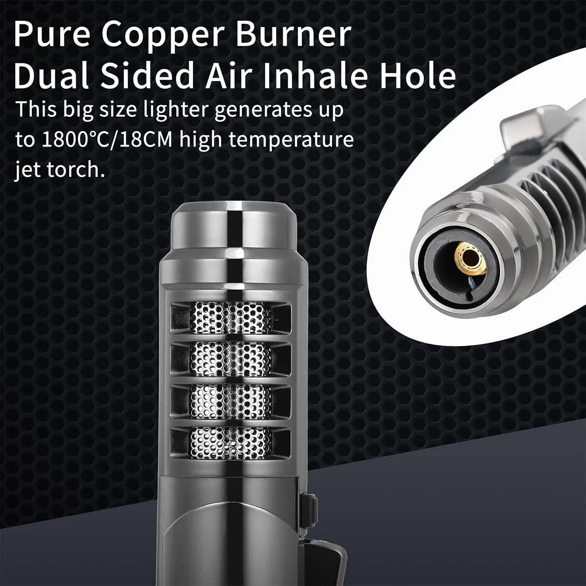 🔥 1800°C Refillable Jet Torch Lighter – Wind-Resistant Adjustable Flame