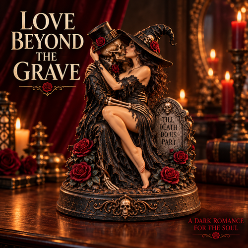 🖤🥀 Till Death Do Us Part – Gothic Witch & Skeleton Lovers Statue