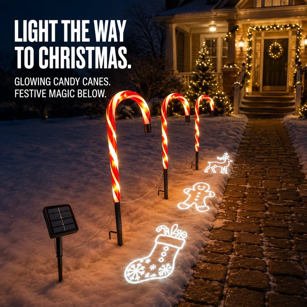 🎄Solar Candy Cane Projector Pathway Lights – Light the Way to Christmas