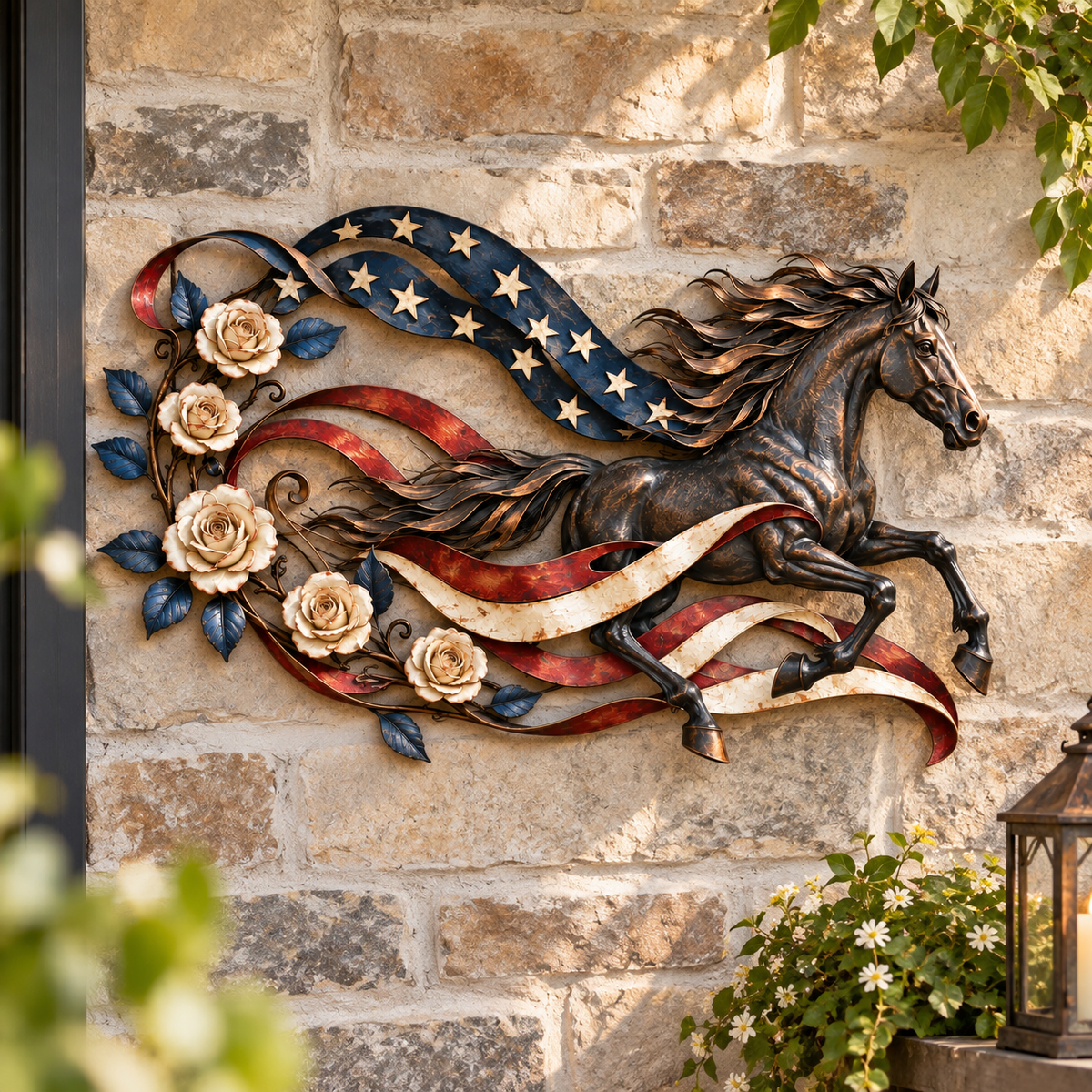 🇺🇸🐎Patriotic Horse American Flag Metal Wall Decor