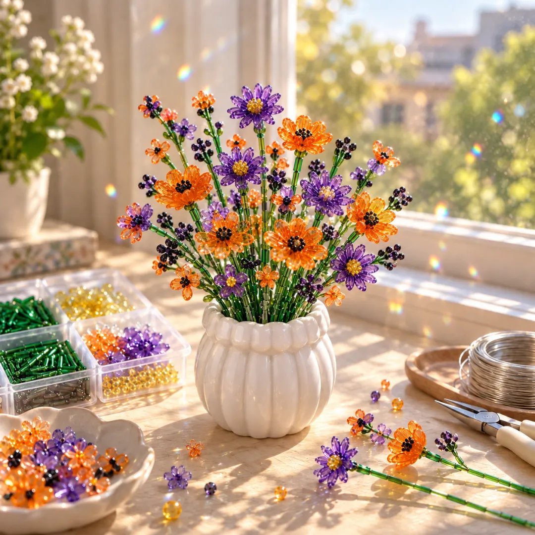 DIY Beaded Wildflower Bouquet Kit – Handmade Crystal Flower Craft Set