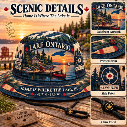 🔥LAST DAY 50% OFF - 🌊🍁 Lake Ontario Cottage Life Boonie Hat – Home Is Where the Lake Is (🧢100% Cotton)