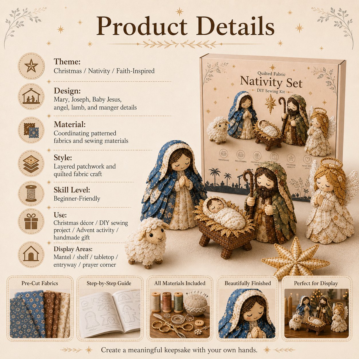 DIY Patchwork Nativity Scene Sewing Kit (Beginner-Friendly)