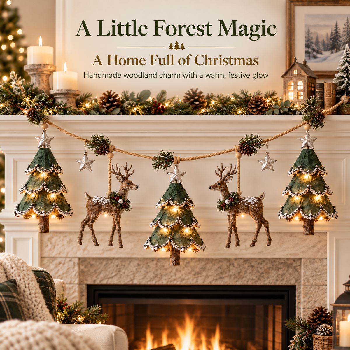 🦌 Lighted Woodland Christmas Garland