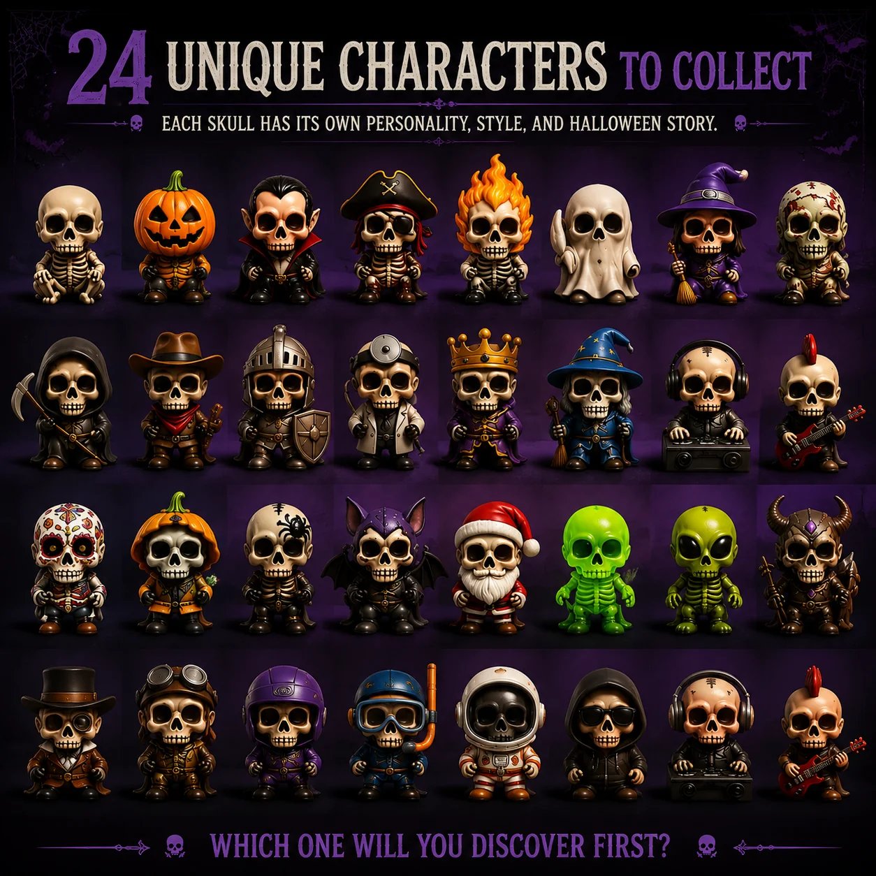 2026 Skull Halloween Advent Calendar | 24 Unique Collectible Skull Characters with Vampire, Pirate, Wizard & Monster Designs 🎃