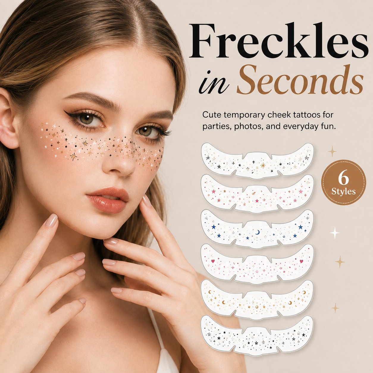 ✨ Temporary Freckle Face Tattoos – 6 Themed Styles for Every Mood