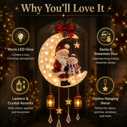 🎄 Lighted Santa &amp; Snowman Crescent Moon Christmas Hanging Decor