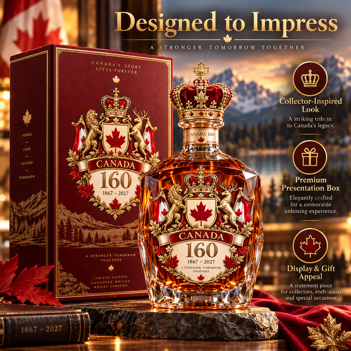 🍁🇨🇦 Canada 160 Collector Decanter 🥃✨