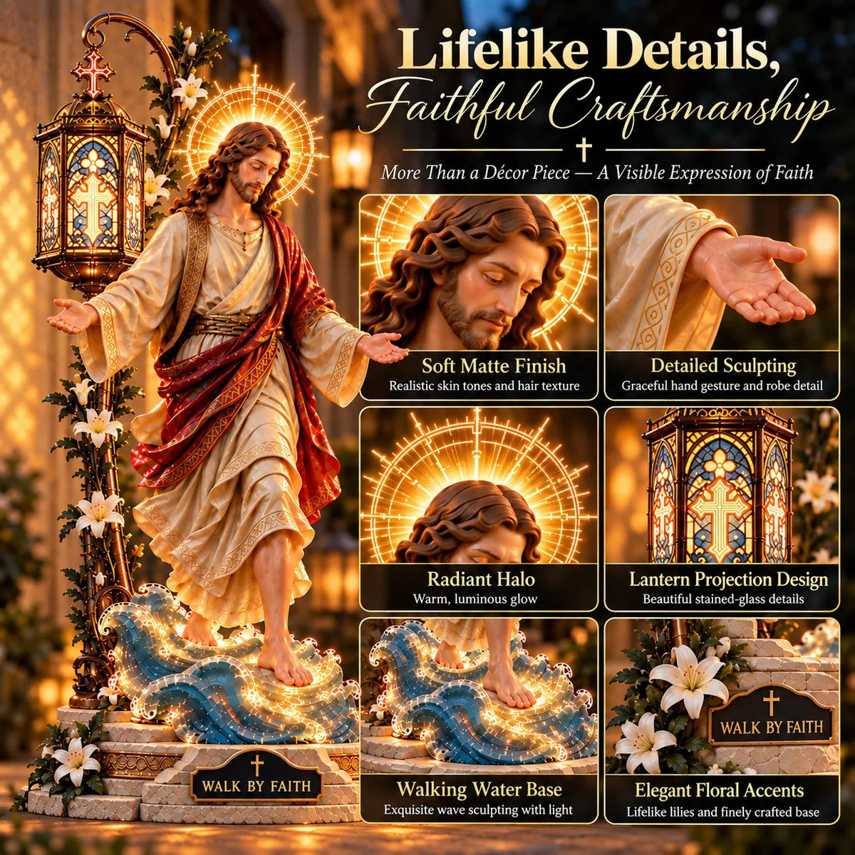 ✨✝️✨ Walk by Faith Jesus Reflection Light – Walking on Water Christian Decor