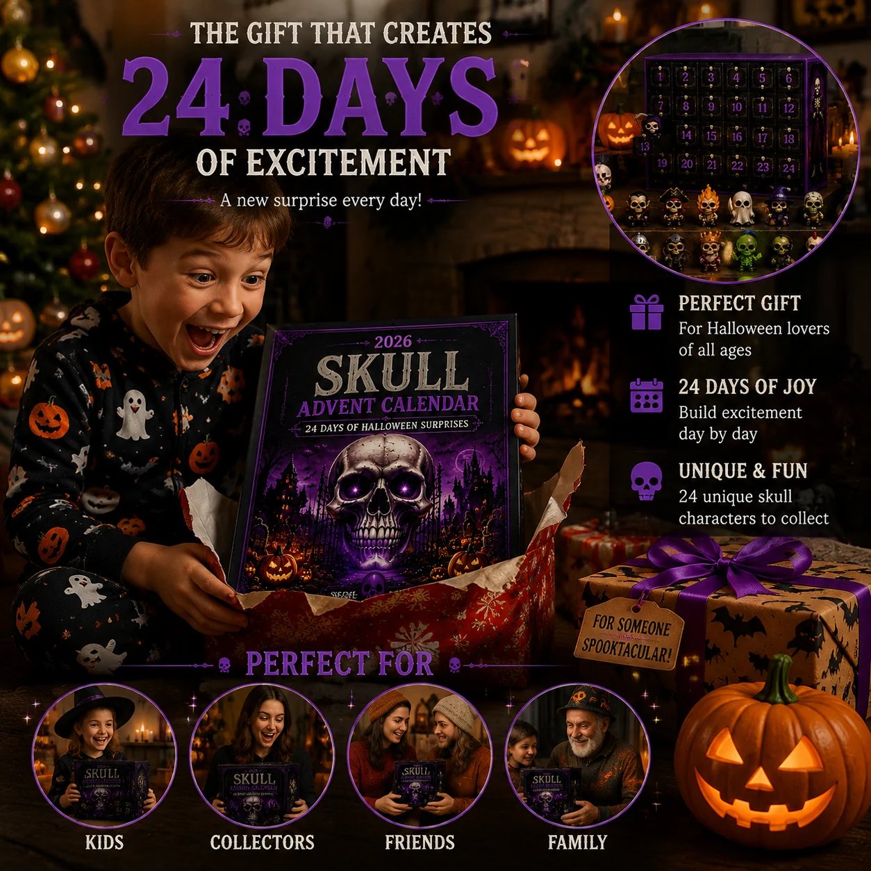 2026 Skull Halloween Advent Calendar | 24 Unique Collectible Skull Characters with Vampire, Pirate, Wizard & Monster Designs 🎃