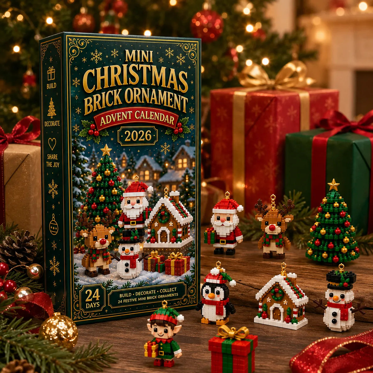 🎄🧱 Build & Hang Christmas Countdown – 24 Mini Holiday Brick Ornaments