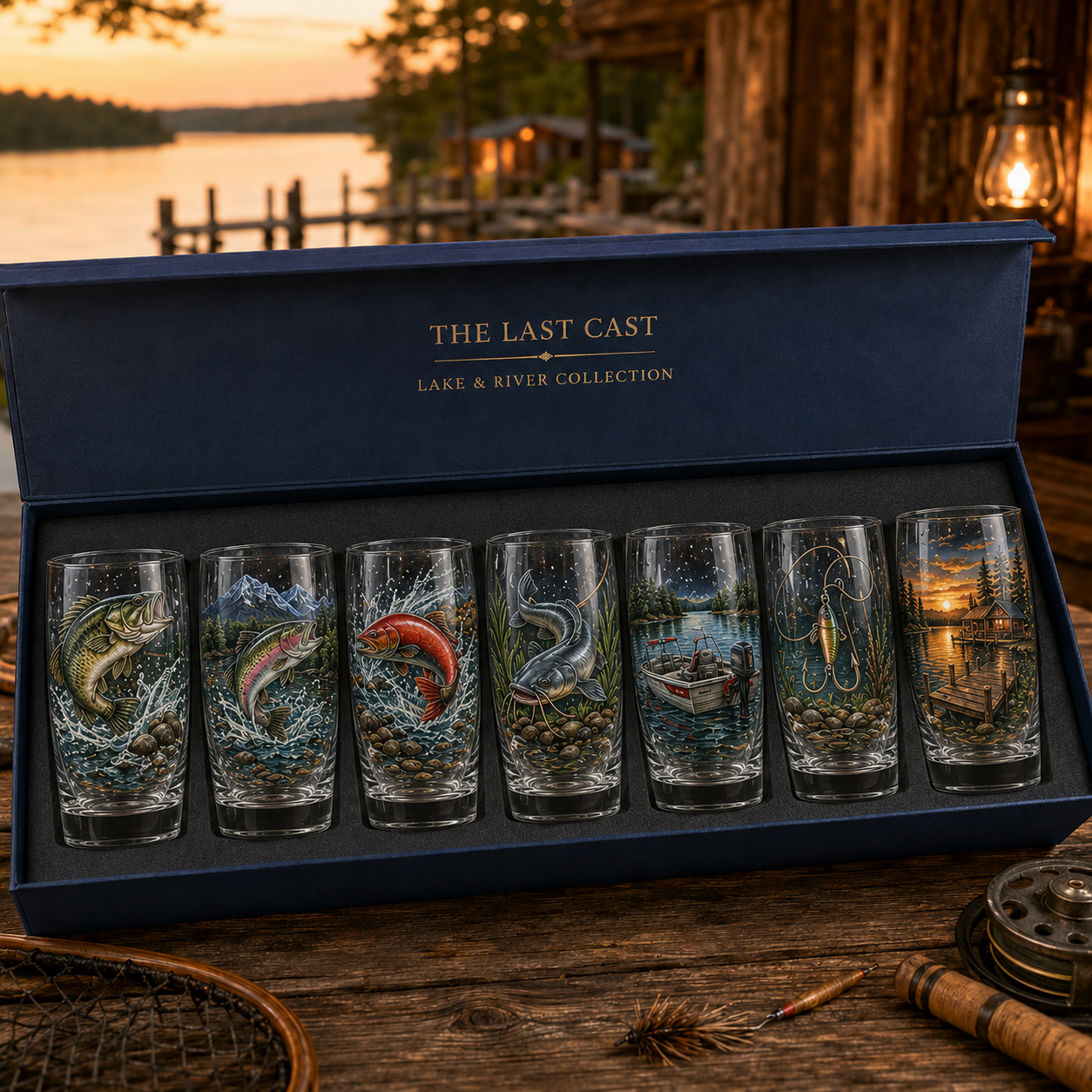 ✨🎣 The Last Cast Fishing Pint Glass Collection – 7 Unique Angler Designs & Gift Box