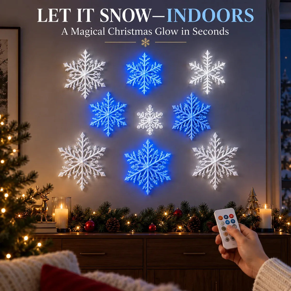 ⏳ Last Day 49% OFF – ❄️ LED Snowflake Wall Lights | 3D Christmas Snowflake Décor with Blue & White Glow, Remote Control & Magical Indoor Holiday Atmosphere ✨