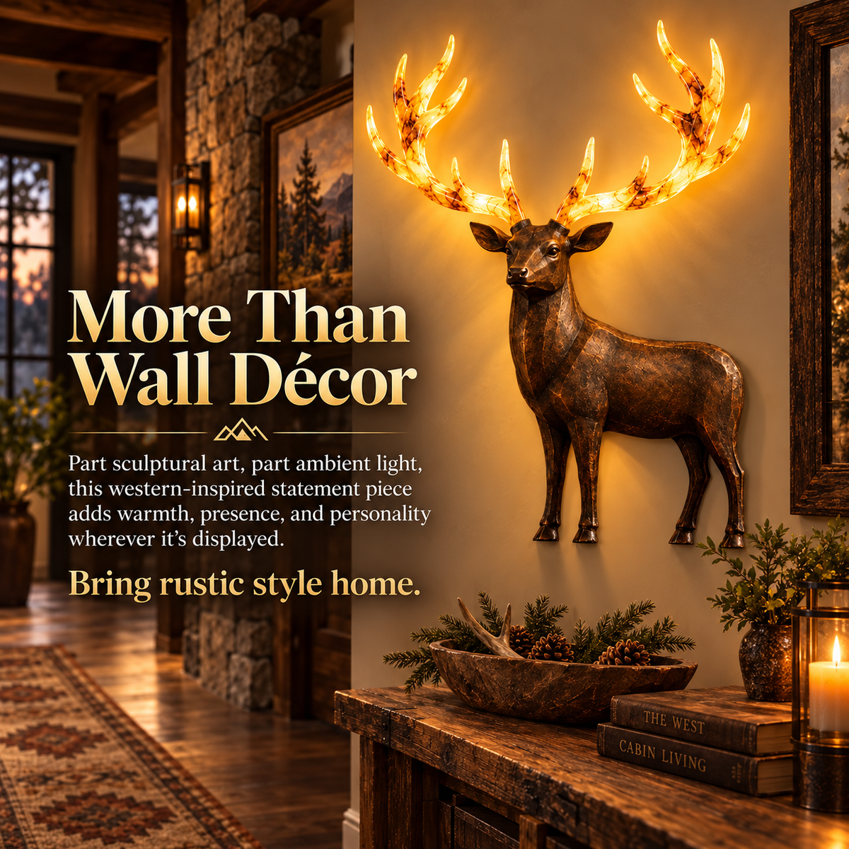 💥 Hot-Selling Half-Price Deal ✨ Light-Up Longhorn Wall Sculpture, Rustic Western-Style LED Wall Decor🎁