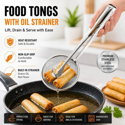 🍟✨ Fry & Drain Kitchen Tongs – Grab, Strain & Serve with One Handy Tool